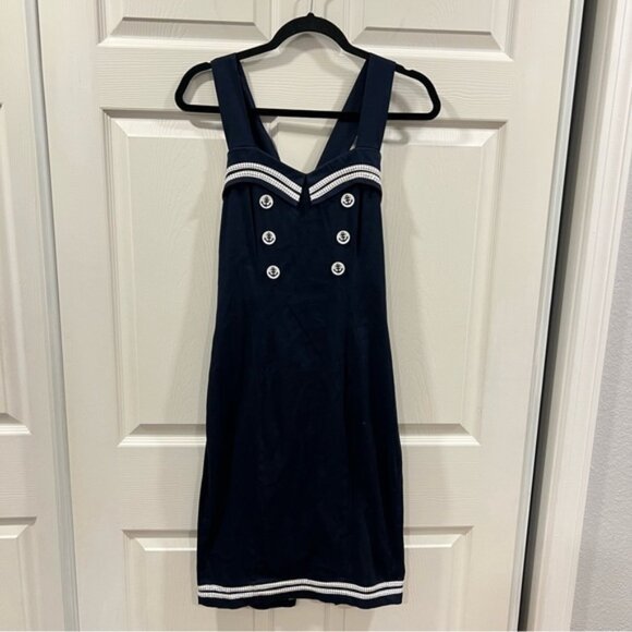 Dancing Days Banned Apparel Retro Nautical Sailor Pencil Dress Navy Blue XS - Picture 4 of 12